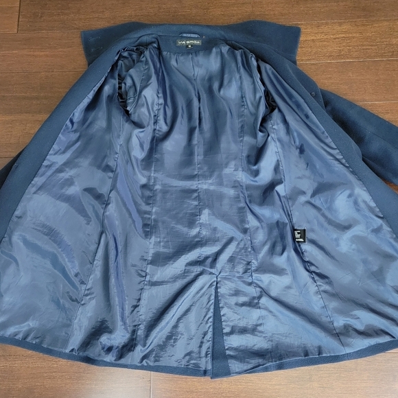 Via Spiga Women's Size 10 Navy Blue Felted 100% Wool Button-Up Belted Coat - Picture 7 of 13